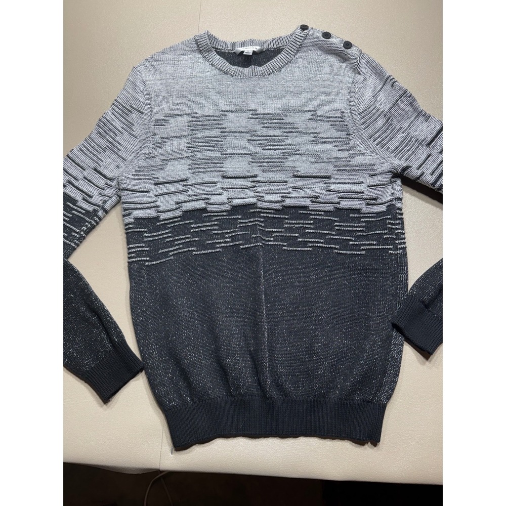 Carven‎ Paris Mens Ombre Geometric Cotton Knit Sweater Black White 8120PU07 M